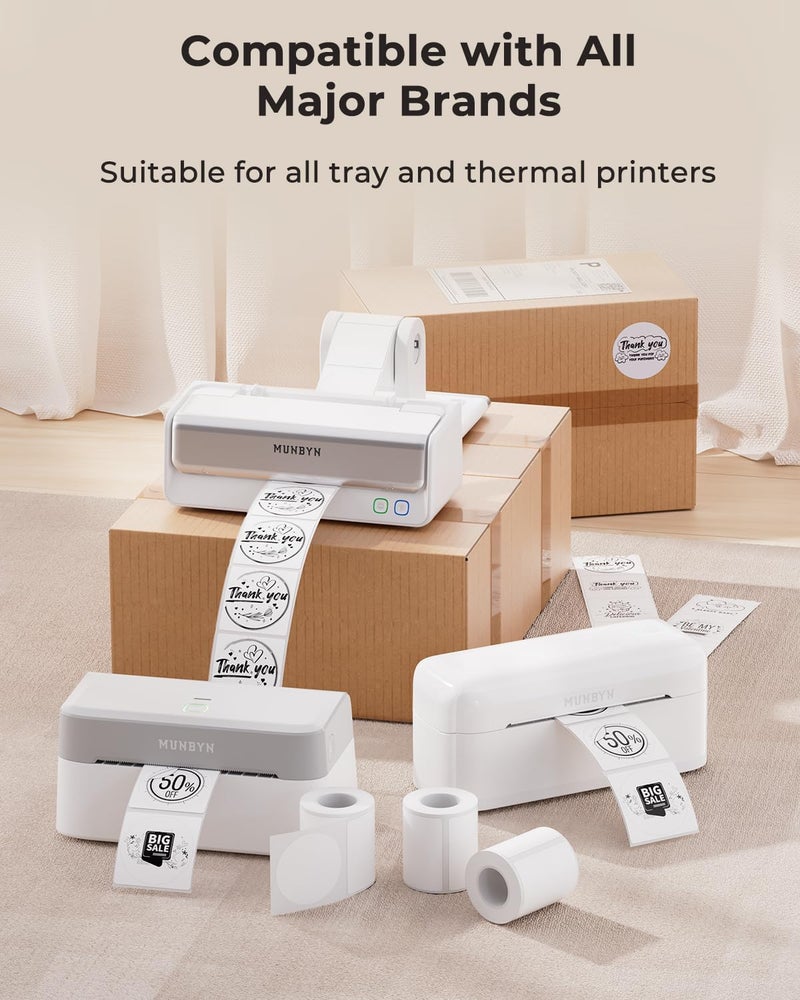 MUNBYN 2 Inch Circle Thermal Sticker Labels, Self-Adhesive Round Direct Thermal Labels for Small Business, 150 Sheets/1 Roll - Image 3